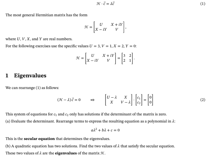 Solved HC = 1c (1) The Most General Hermitian Matrix Has The | Chegg.com