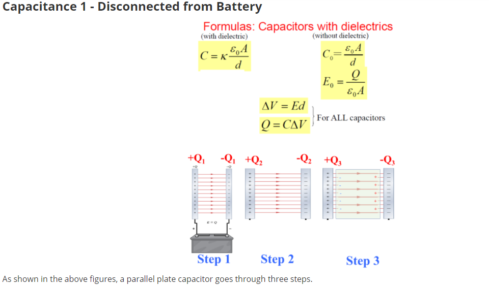 Solved Capacitance 1 - Disconnected from Battery Formulas: | Chegg.com