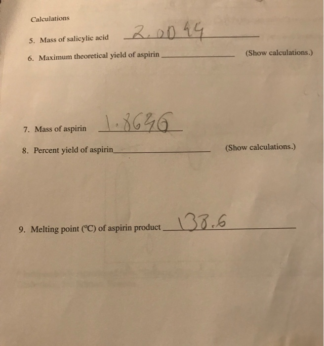 Solved Calculations 5 Mass Of Salicylic AcidAD 6 Maximum Chegg