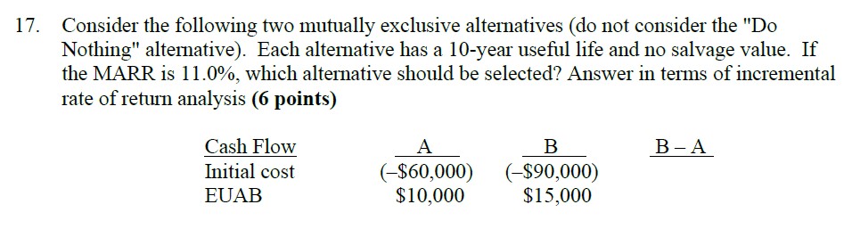 Solved 17. Consider The Following Two Mutually Exclusive | Chegg.com