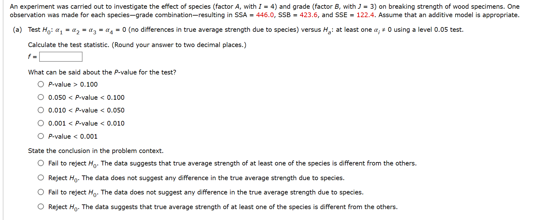 Solved An Experiment Was Carried Out To Investigate The | Chegg.com