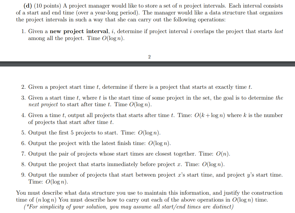 Solved (d) (10 points) A project manager would like to store | Chegg.com