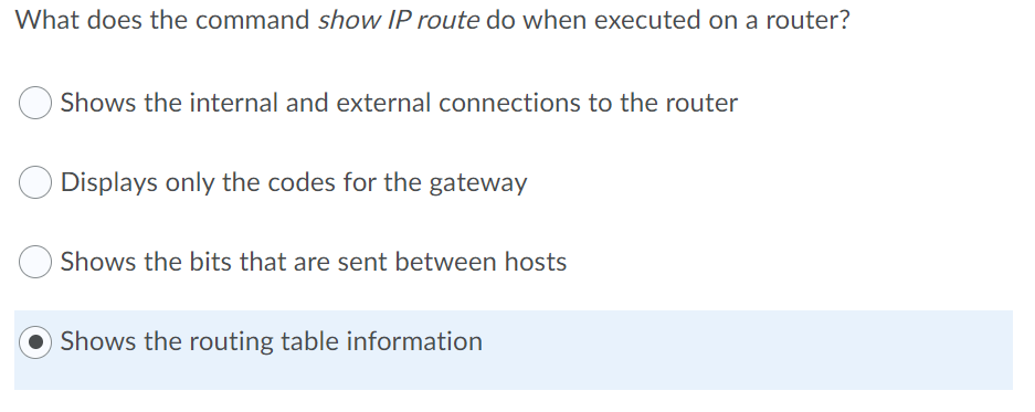 Solved What Does The Command Show IP Route Do When Executed | Chegg.com