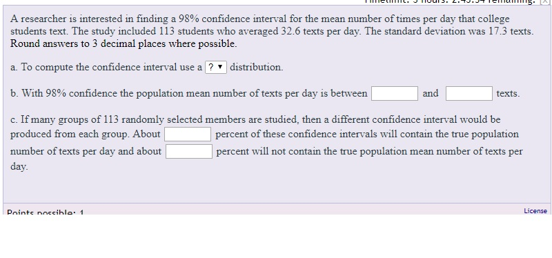 Solved finding a 98% confidence interval for the mean number | Chegg.com