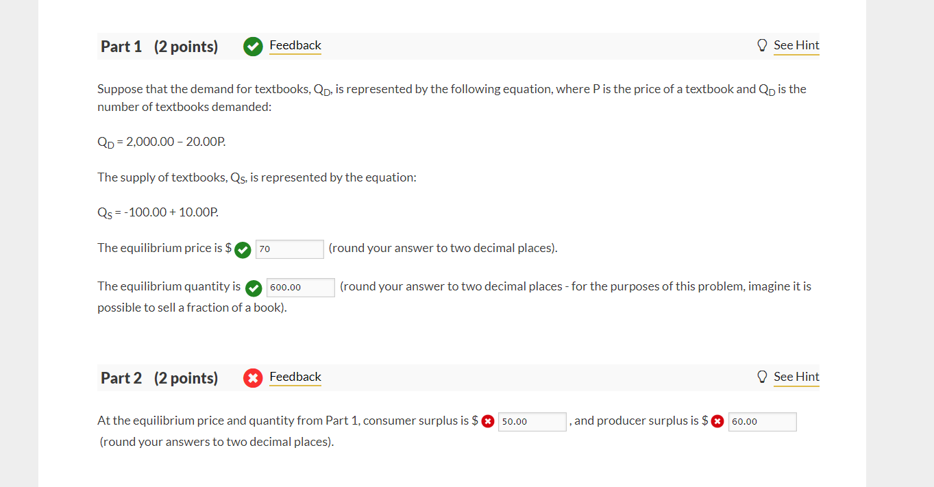 Solved Calculate The Consumer Surplus And Producer Surplus | Chegg.com