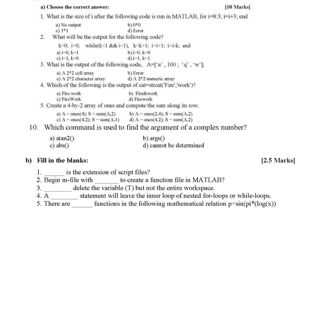 Solved a) Choose the correct answer: [10 Marks) 1. What is | Chegg.com