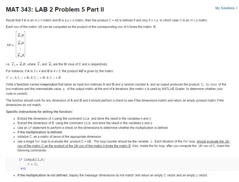Solved My Solutions > MAT 343: LAB 2 Problem 5 Part II | Chegg.com