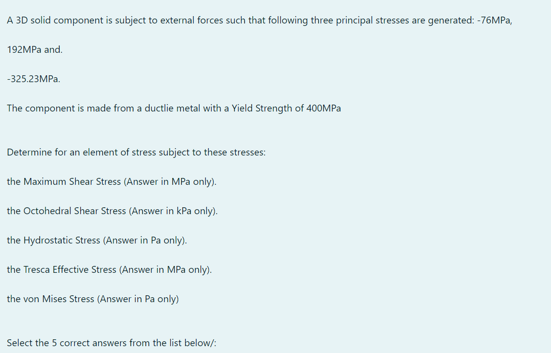 Solved A 3D solid component is subject to external forces | Chegg.com