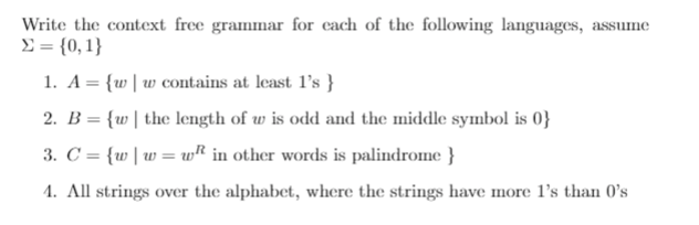 Solved Write the context free grammar for each of the | Chegg.com