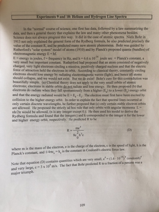 Solved Experiment 9: Helium Line Spectra Aysis GRATING LINE | Chegg.com