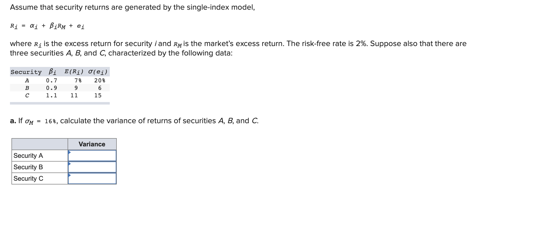 Solved Assume that security returns are generated by the | Chegg.com