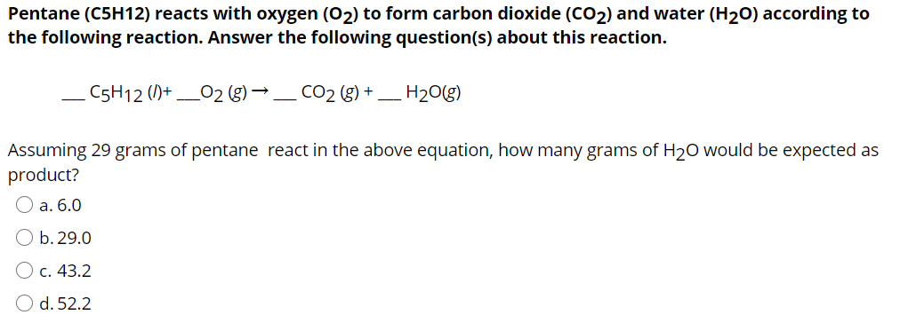 C5h12 O2 Co2 H2o Balanced