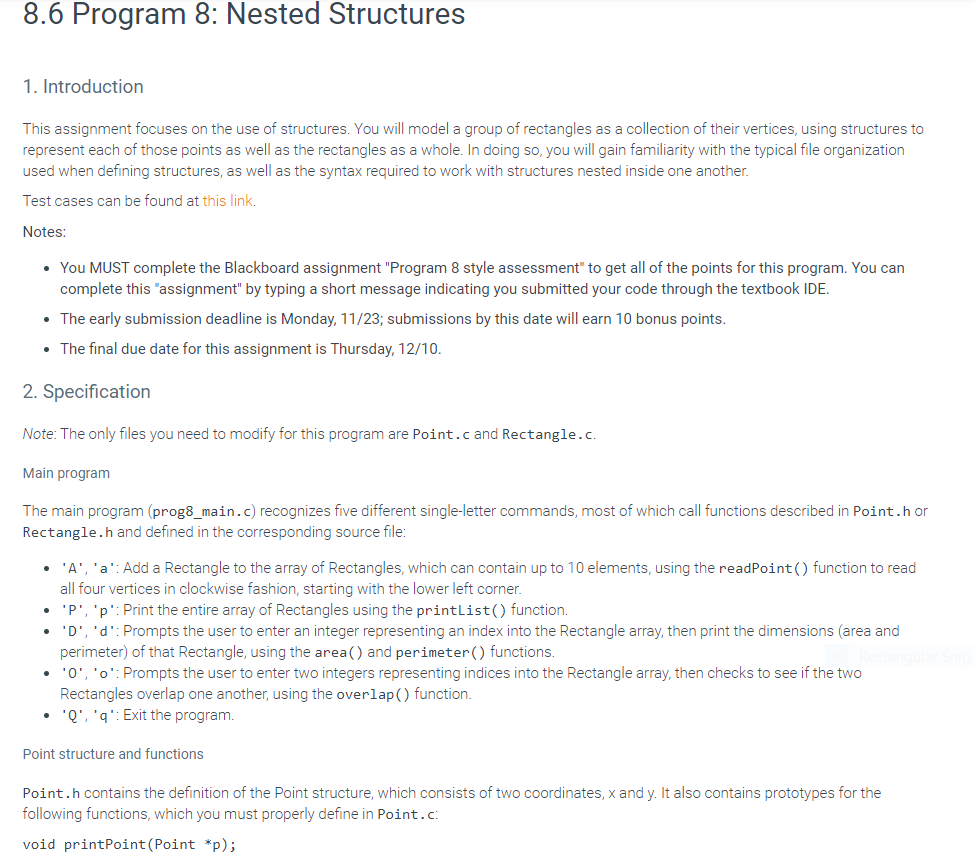 8.6 Program 8: Nested Structures 1. Introduction This | Chegg.com