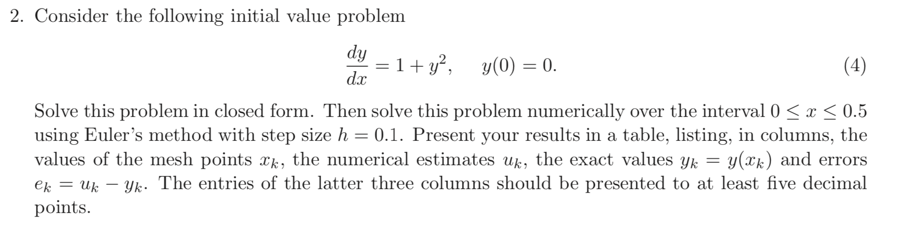 Solved 2. Consider the following initial value problem dy | Chegg.com