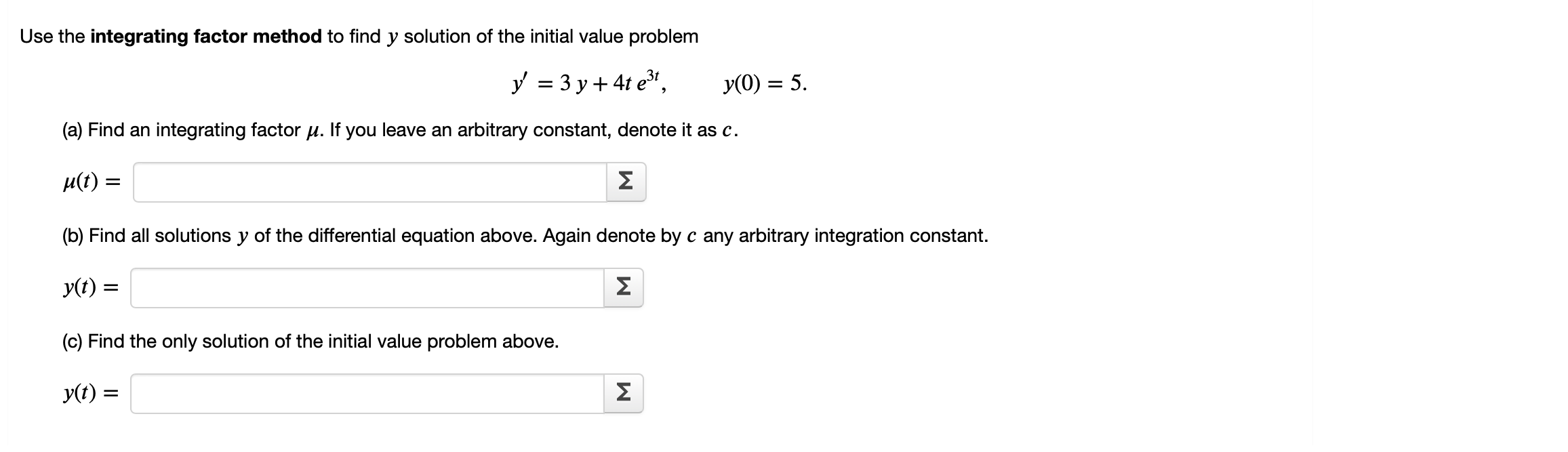 Solved Use the integrating factor method to find y solution | Chegg.com