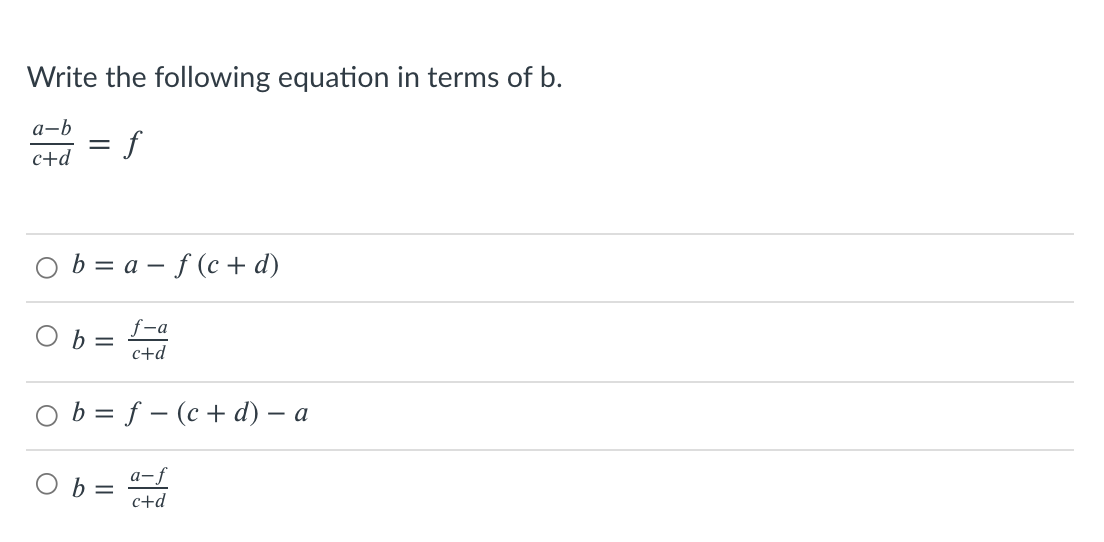 Solved Write The Following Equation In Terms Of B. A-b Ctd F | Chegg.com