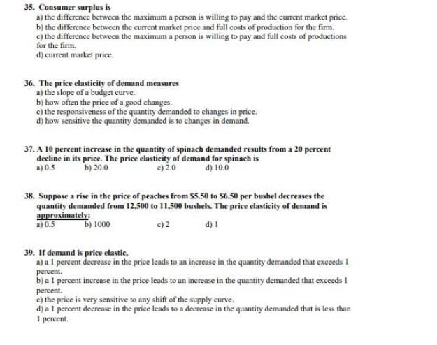 Solved 35. Consumer surplus is a) the difference between the | Chegg.com
