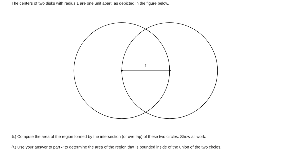 Solved The Centers Of Two Disks With Radius 1 Are One Uni Chegg Com