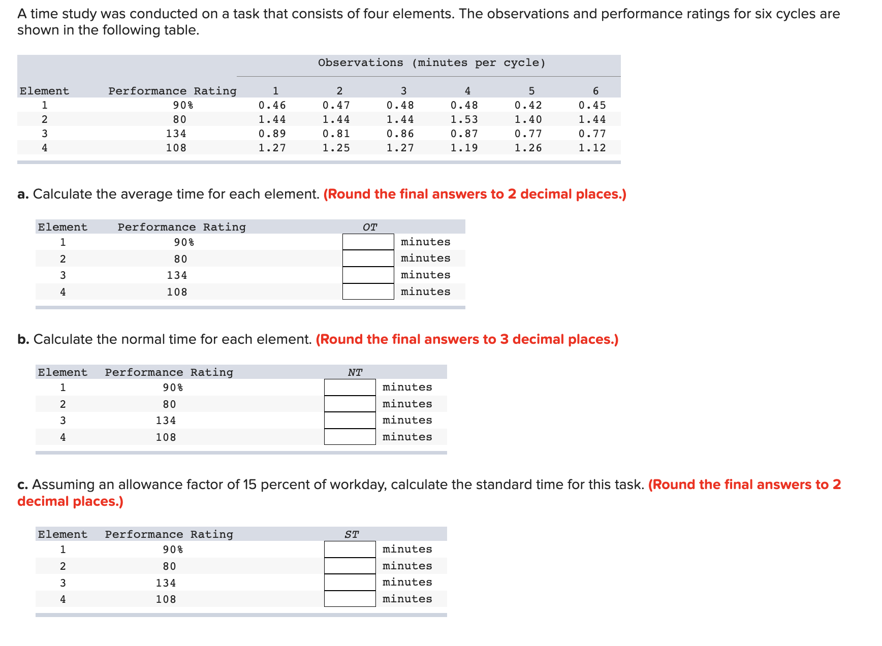Solved A time study was conducted on a task that consists of | Chegg.com