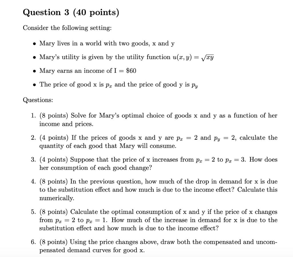 Solved Question 3 (40 points) Consider the following | Chegg.com