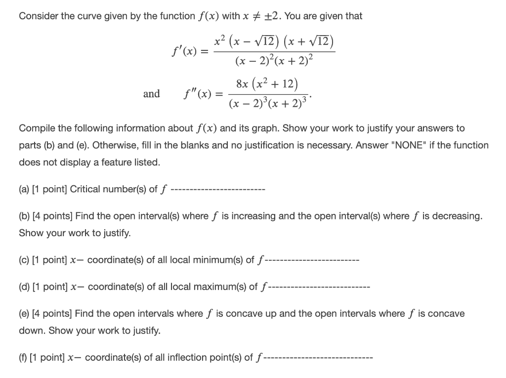 Solved Consider the curve given by the function f(x) with x | Chegg.com