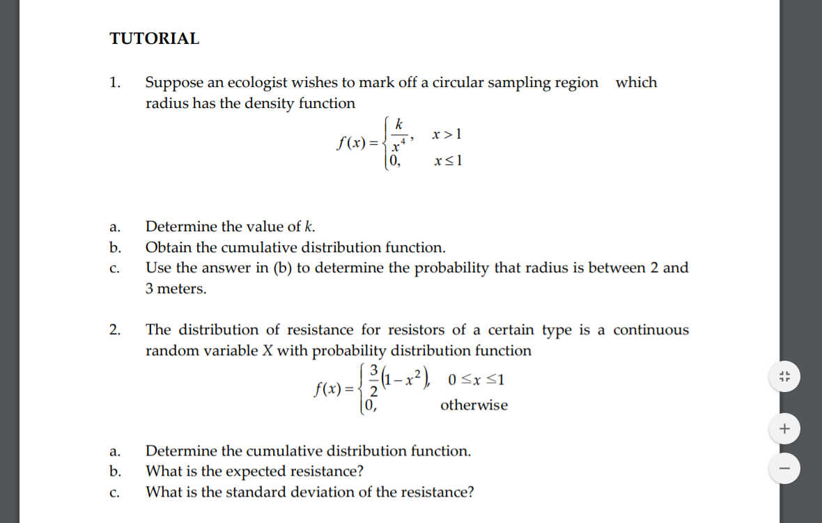 Solved TUTORIAL 1 Suppose An Ecologist Wishes To Mark Off A Chegg