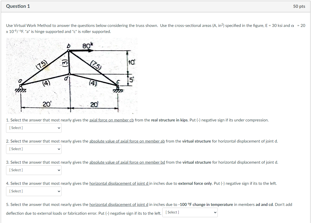 Solved Question 1 50 pts Use Virtual Work Method to answer | Chegg.com