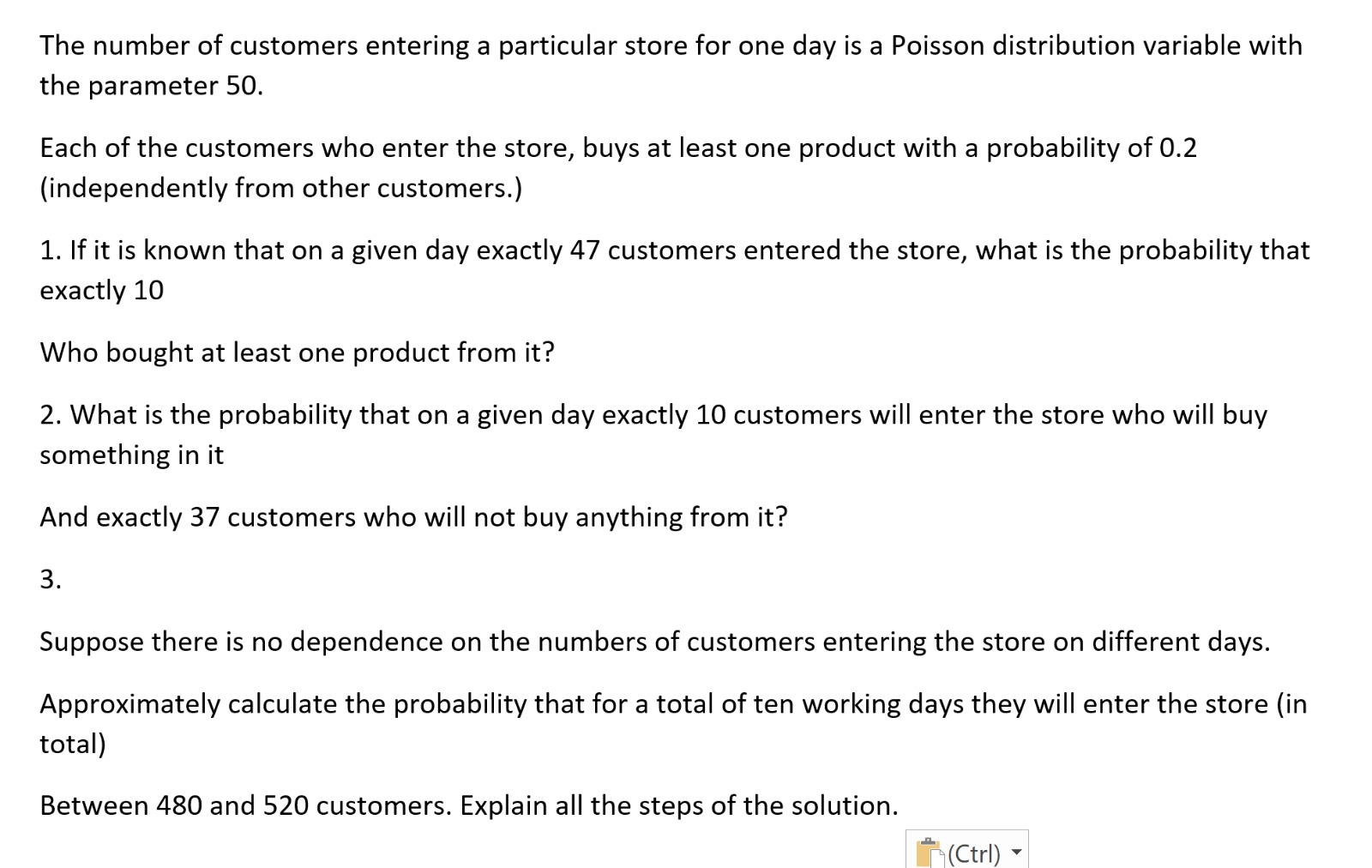 Solved The number of customers entering a particular store | Chegg.com