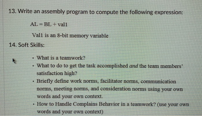 Solved 13. Write an assembly program to compute the | Chegg.com