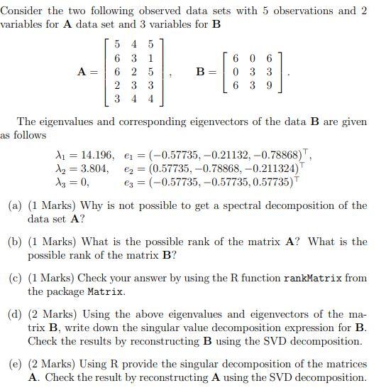 Solved Consider The Two Following Observed Data Sets With 5 | Chegg.com