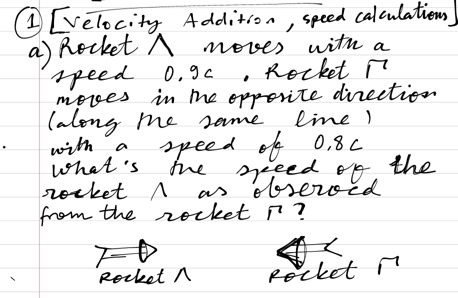 Solved (1) [velocity Addition, speed calculations a) Rocket | Chegg.com