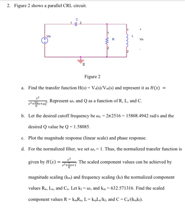 Solved 2. Figure 2 shows a parallel CRL circuit. 니12 Vin Vo | Chegg.com