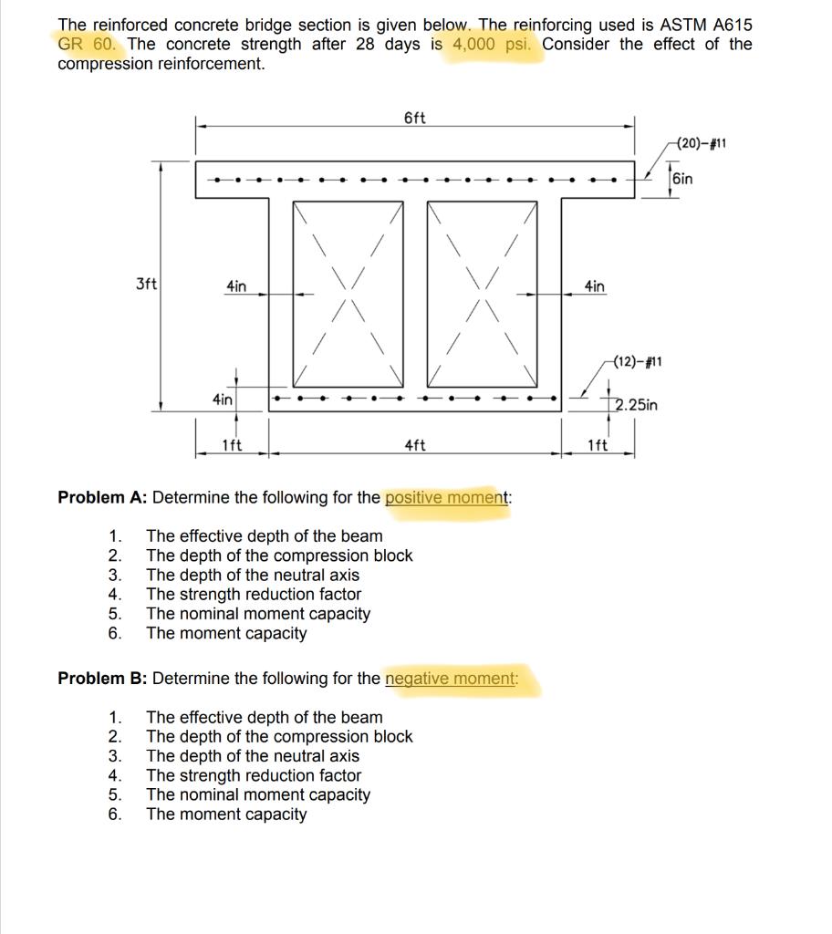 Solved The reinforced concrete bridge section is given | Chegg.com