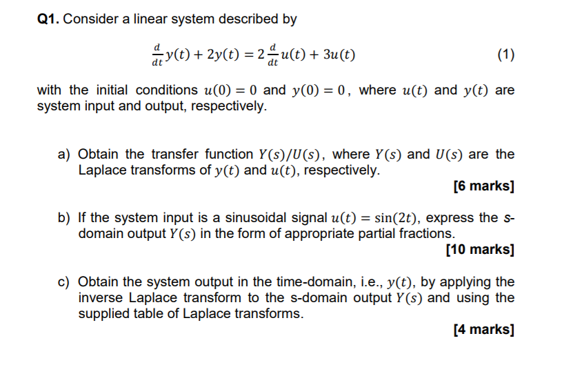Solved Consider a linear system described by 𝑑/𝑑𝑡*𝑦(𝑡) | Chegg.com