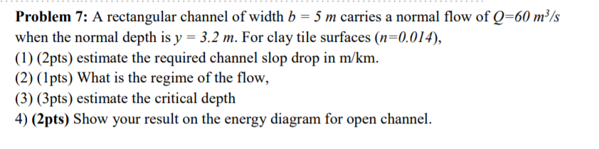 Solved Problem 7: A rectangular channel of width b = 5 m | Chegg.com
