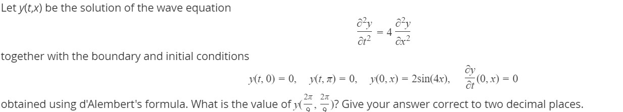 Solved Let y(t,x) be the solution of the wave equation | Chegg.com