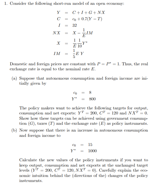 1 Consider The Following Short Run Model Of An Op Chegg Com