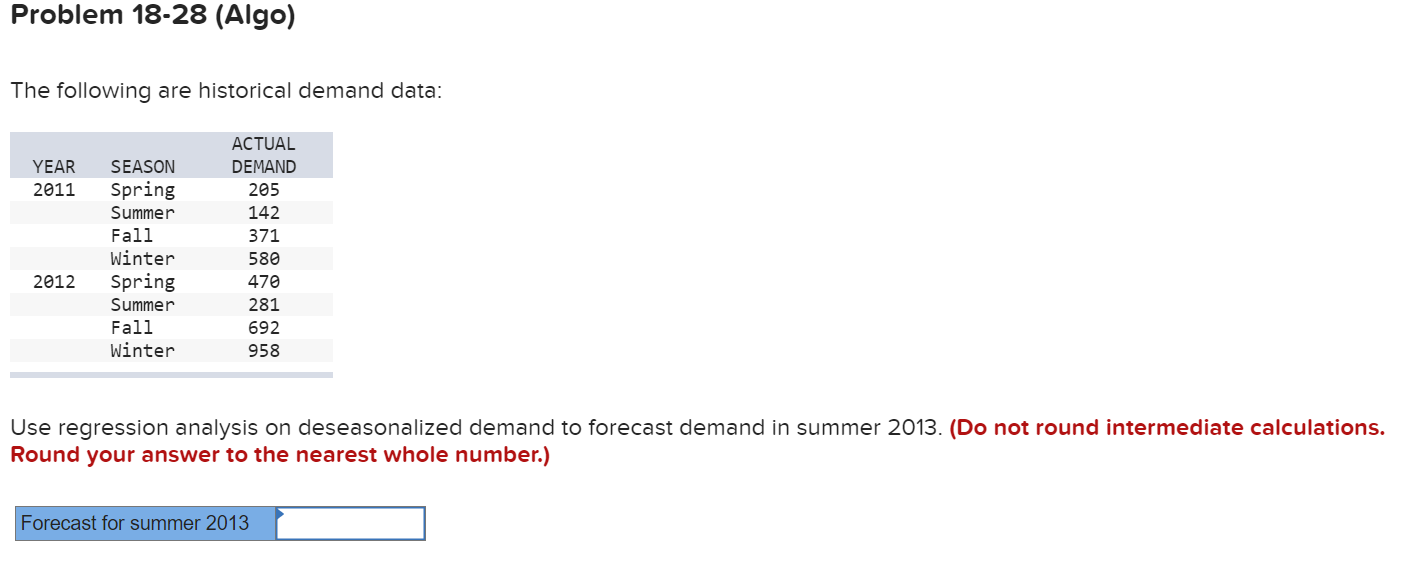 Solved Problem 18-28 (Algo) The following are historical | Chegg.com