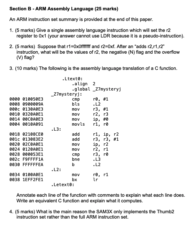 Section B ARM Assembly Language (25 marks) An ARM