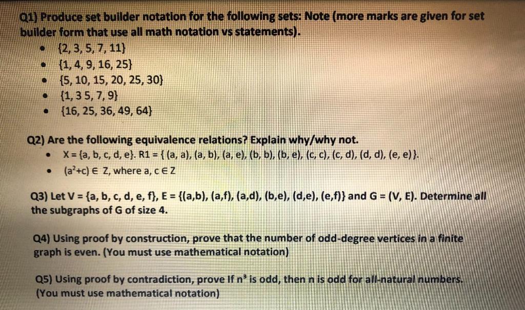 Solved Q1 Produce Set Builder Notation For The Followi Chegg Com