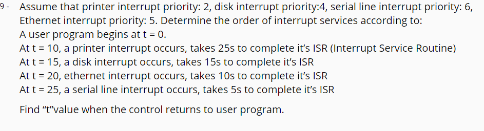 Solved 9. Assume that printer interrupt priority: 2, disk | Chegg.com