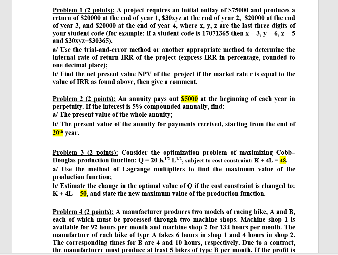Solved Problem 1 (2 points): A project requires an initial | Chegg.com