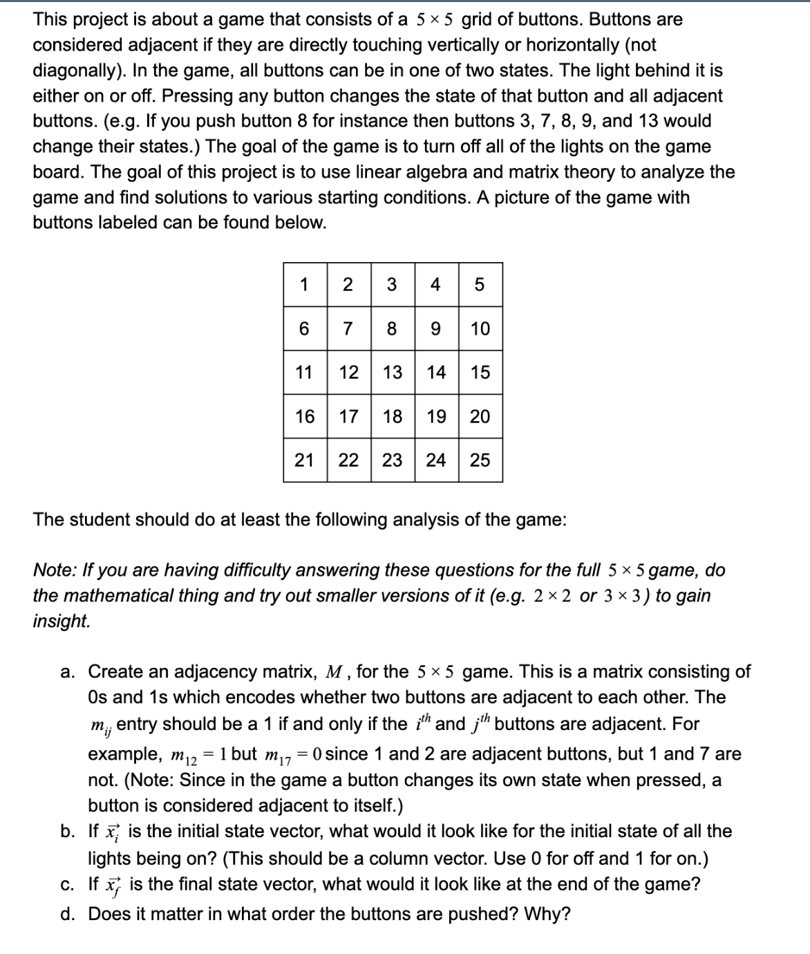 This project is about a game that consists of a 5×5 | Chegg.com