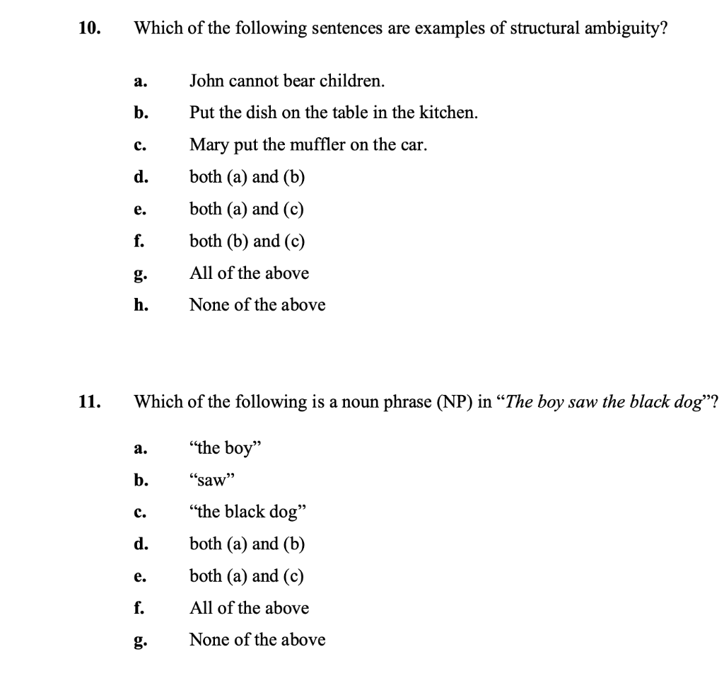 Solved 10. Which of the following sentences are examples of | Chegg.com