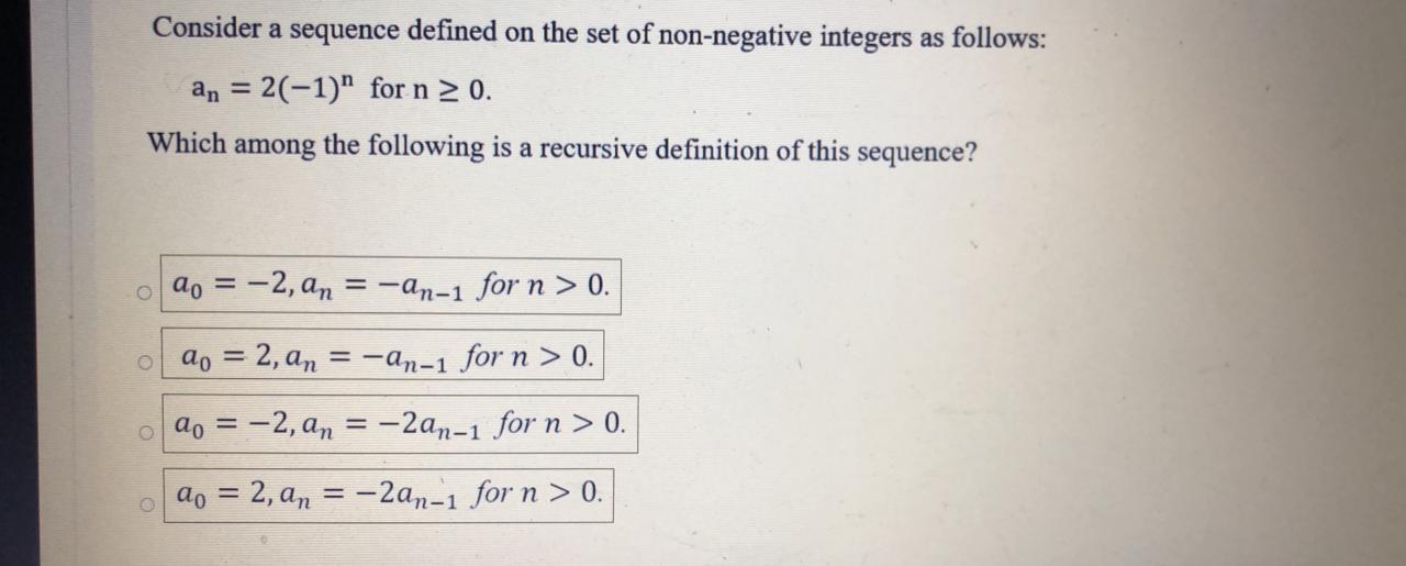 Solved Consider a sequence defined on the set of | Chegg.com