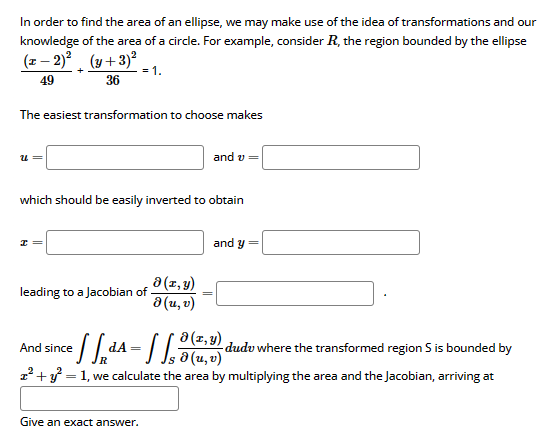 Solved In order to find the area of an ellipse, we may make | Chegg.com