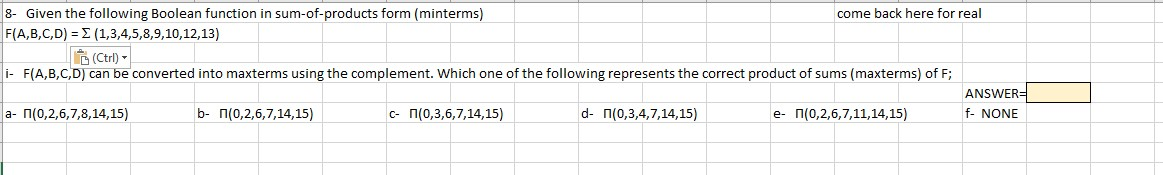 Solved 8- Given the following Boolean function in | Chegg.com