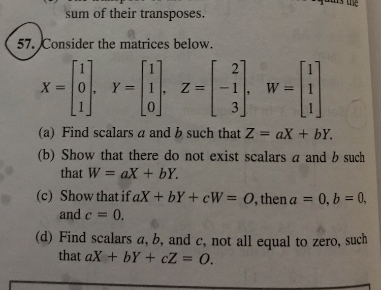 Solved sum of their transposes. 57. Consider the matrices | Chegg.com