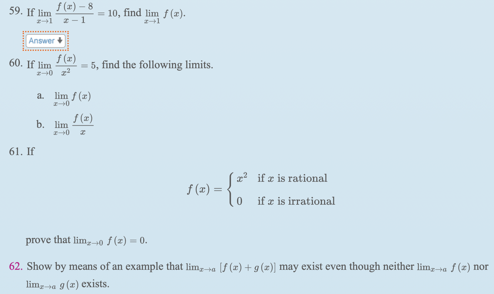 Solved Tel 59 If Lim F X 8 10 Find Lim F X 2 Chegg Com