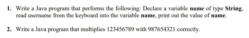 Solved 1. Write a Java program that performs the following: | Chegg.com